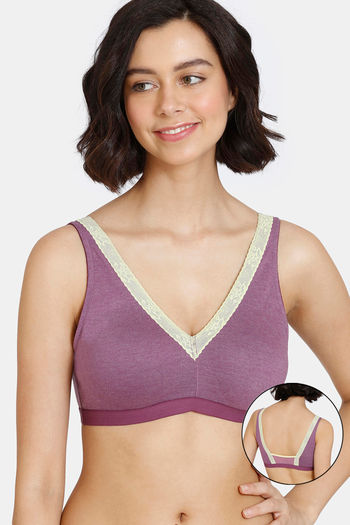 Buy Zivame Happy Basics Double Layered Non Wired 3/4th Coverage Slip-On Bra - Purple Passion